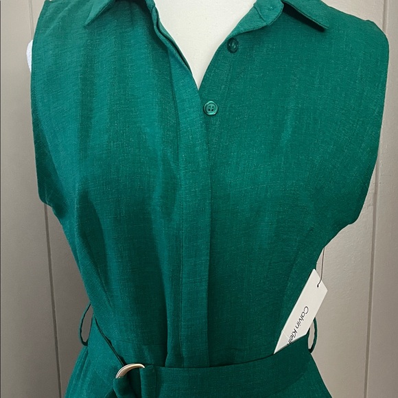 NWT - Calvin Klein Green Belted Midi Dress - Size 6 - Picture 5 of 5